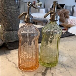 Vintage Glass Seltzer Bottles - Orange and Green